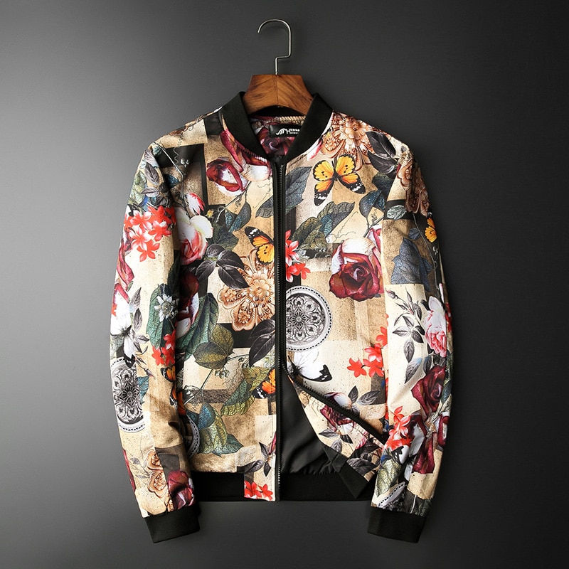 크기 M-5XL 2022 봄과 가을 새로운 부티크 일본식 인쇄 스탠드 칼라 망 캐주얼 재킷 슬림 남성 코트